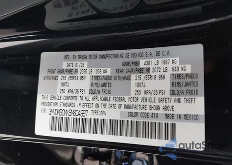 2025 Mazda Cx-30 2.5 S Preferred Package z USA, uszkodzony, nr VIN 3MVDMBCMXSM804997